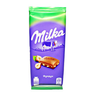 Шоколад Милка молочный с дробленый фундуком, 85г